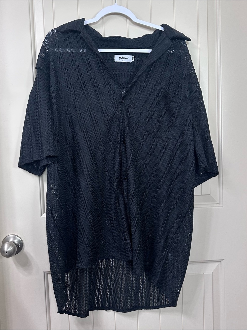 Men’s Vatpave Casual Beach Black Short-Sleeve Button Shirt XXL